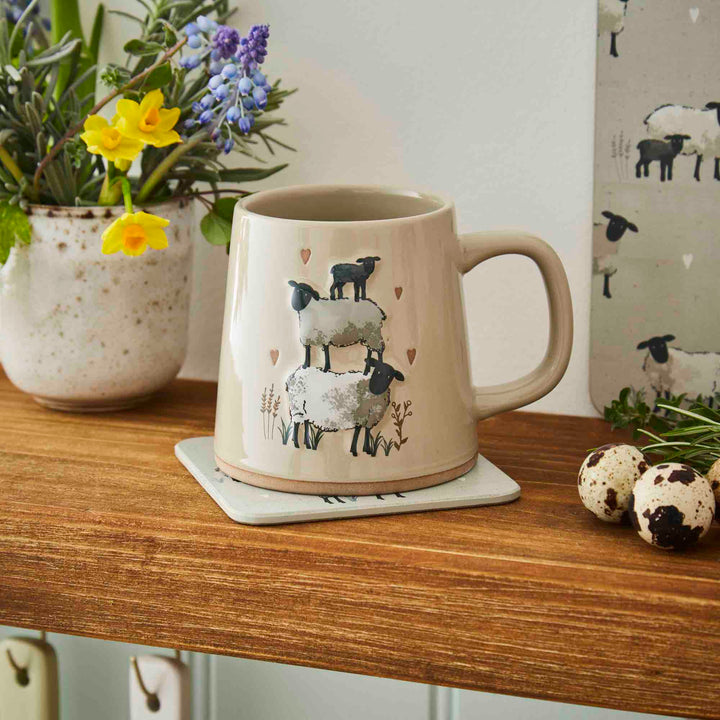 Highland Sheep Reverse Conical Mug - Beige - Williamsons Factory Shop