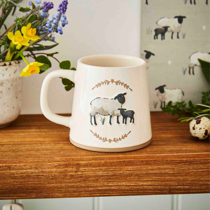 Highland Sheep Reverse Conical Mug - Cream - Williamsons Factory Shop