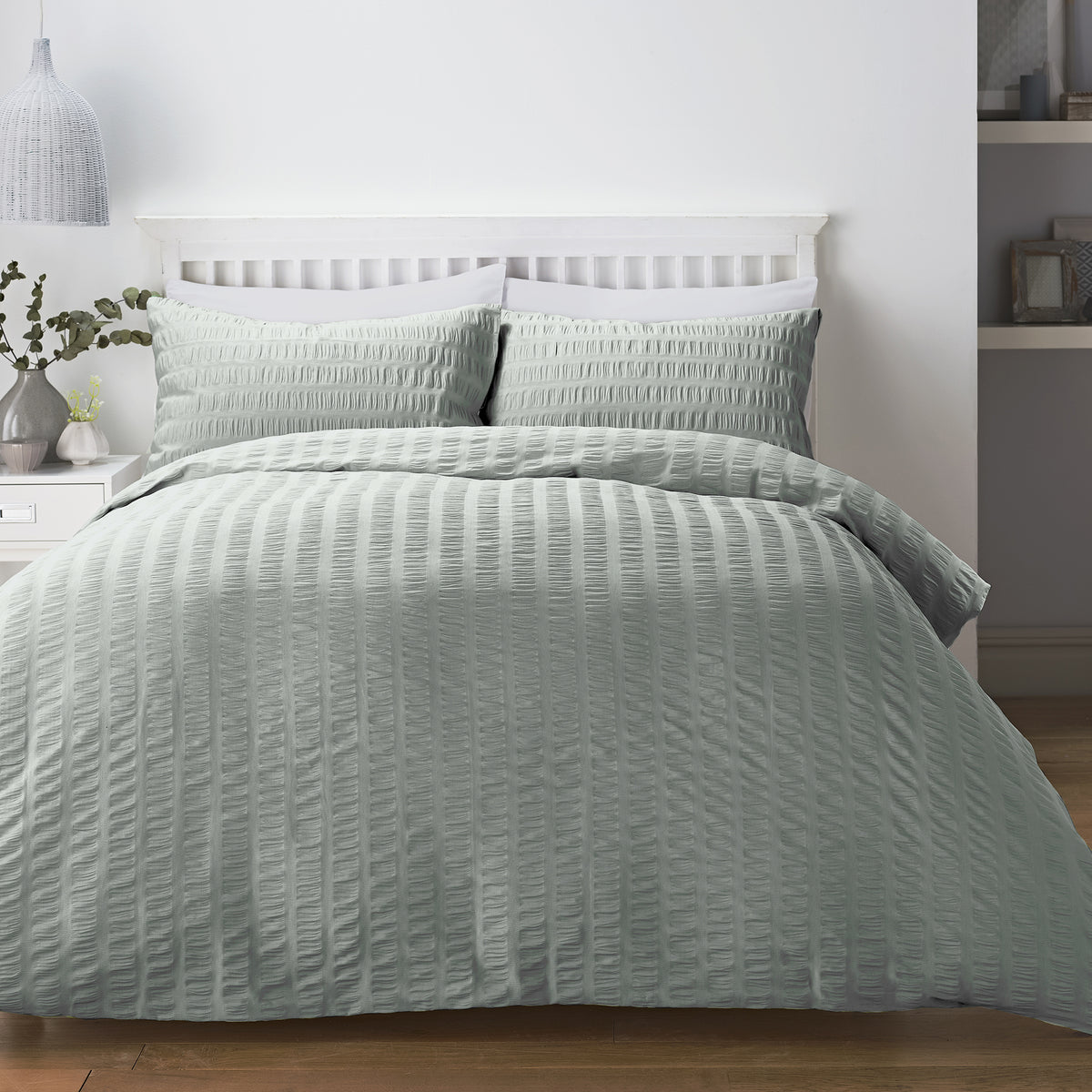 Serene Honley Seersucker Duvet Cover Set - Duck Egg