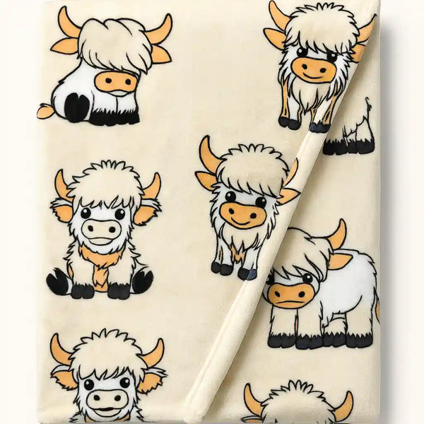 Highland Cow Printed Flannel Throw