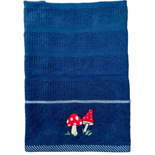 Mushrooms Kitchen Towel - Navy - Williamsons Factory Shop