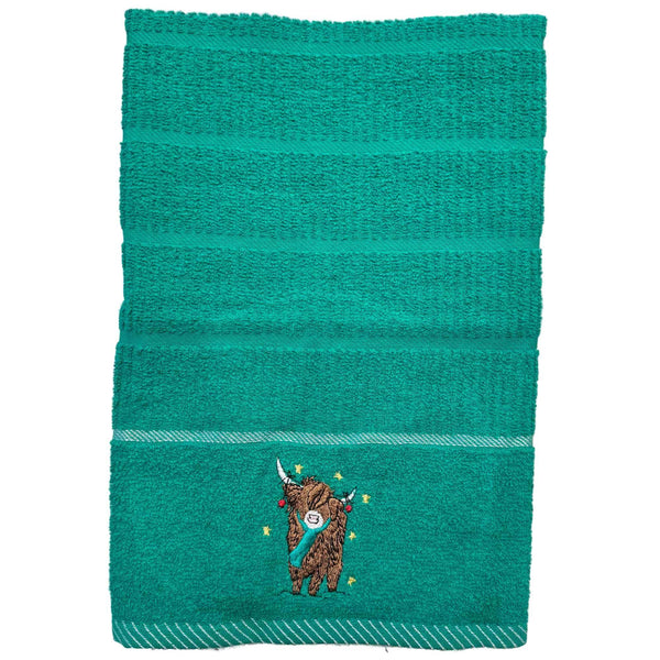Highland Cow Christmas Kitchen Towel - Green