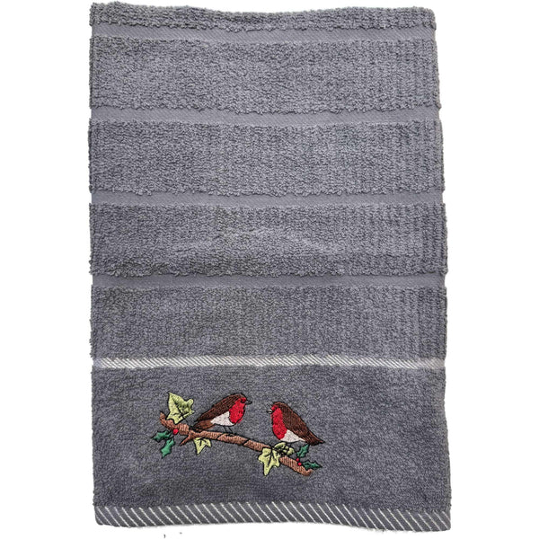 Robins Christmas Kitchen Towel - Grey