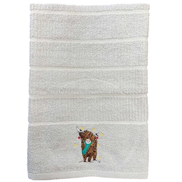 Highland Cow Christmas Kitchen Towel - Grey
