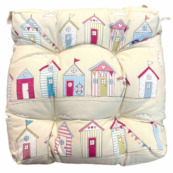 Chunky Seat Pad - Beach Huts Pink