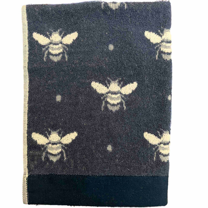 Riggs Bees Jacquard Towel - Navy - Williamsons Factory Shop