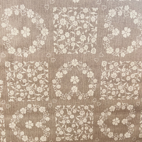 Beige Floral Hearts Vinyl Oil Cloth - Williamsons Factory Shop