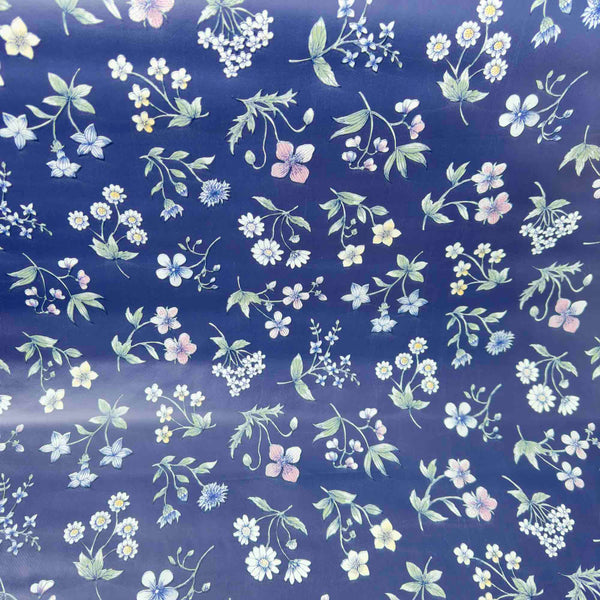 Navy Spring Flowers Vinyl Oil Cloth