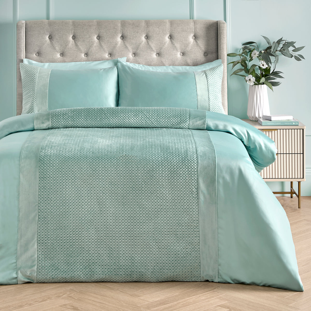 Soiree Iras Duvet Cover Set - Duck Egg