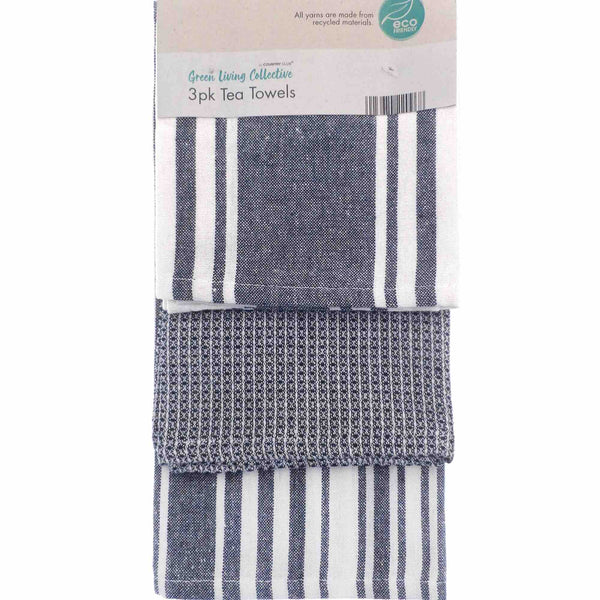 Eco Striped Tea Towels (3 Pack) - Navy