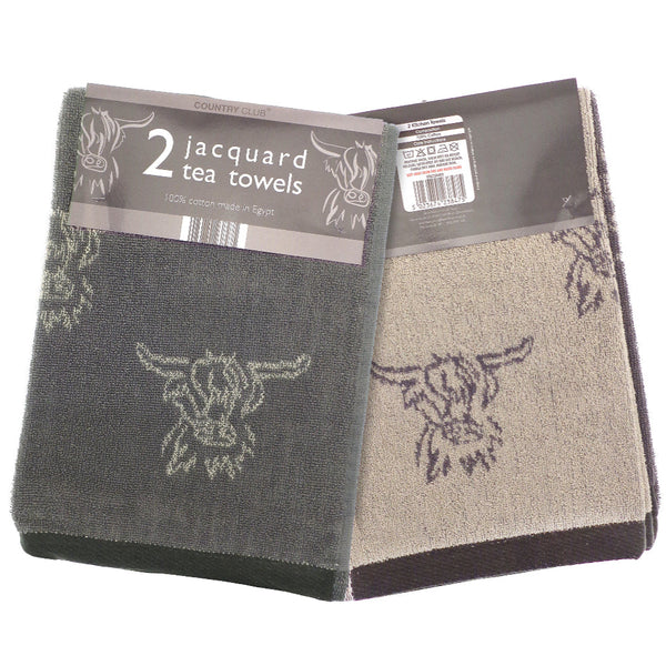 Highland Cow Jacquard Kitchen Towels (2) - Grey