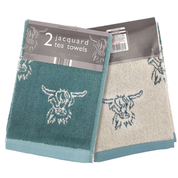 Highland Cow Jacquard Kitchen Towels (2) - Teal