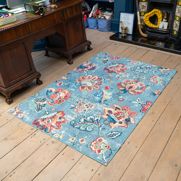 Dreams & Drapes Keats Washable Rug - Blue - Williamsons Factory Shop
