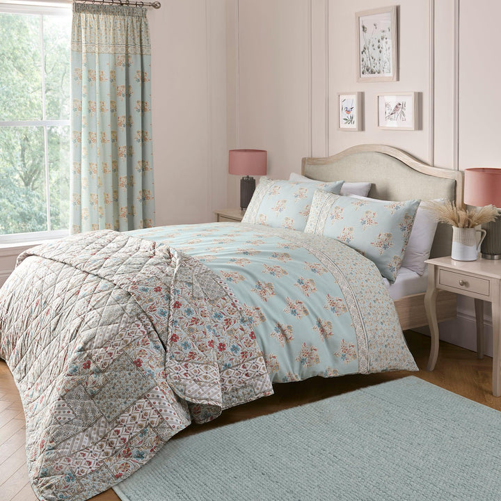 Dreams & Drapes Lorena Patchwork Bedspread - Duck Egg - Williamsons Factory Shop