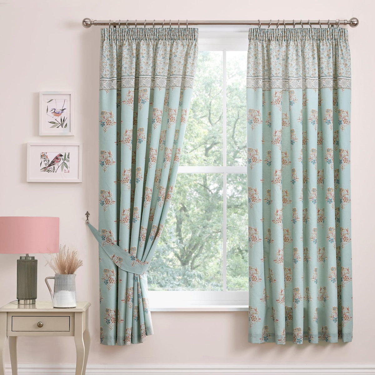 Dreams & Drapes Lorena Patchwork Pencil Pleat Curtains - Duck Egg