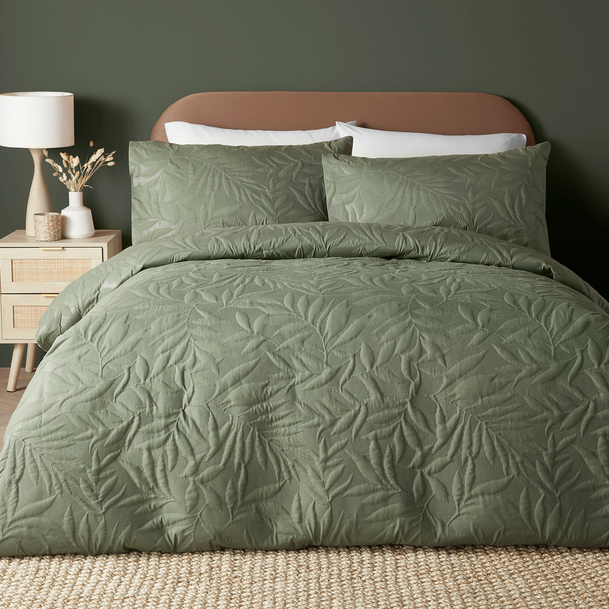 Serene Luana Duvet Cover Set - Dark Green