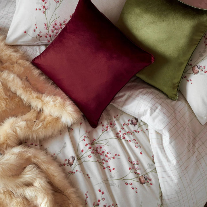 Laura Ashley Pussy Willow Brushed Cotton Duvet Cover Set - Cranberry - Williamsons Factory Shop