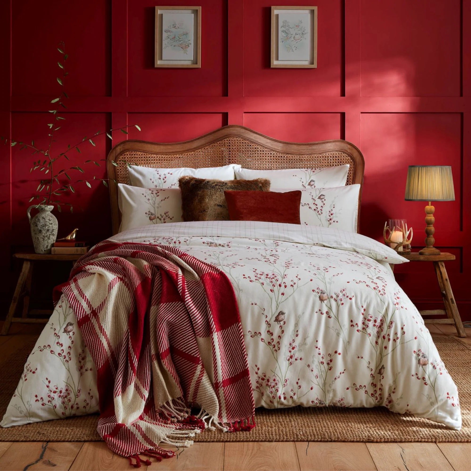 Laura Ashley Pussy Willow Brushed Cotton Duvet Cover Set - Cranberry