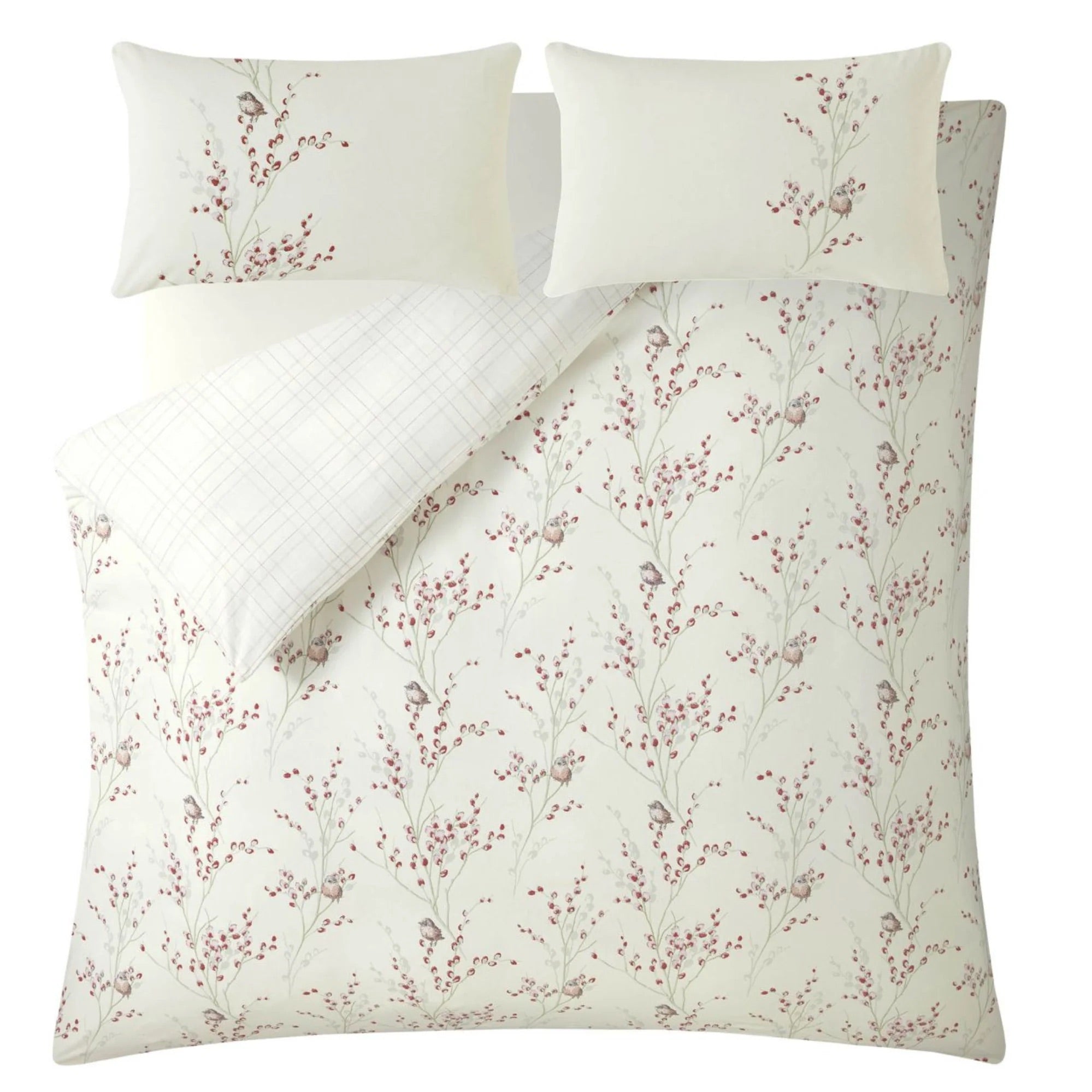 Laura Ashley Pussy Willow Brushed Cotton Duvet Cover Set - Cranberry