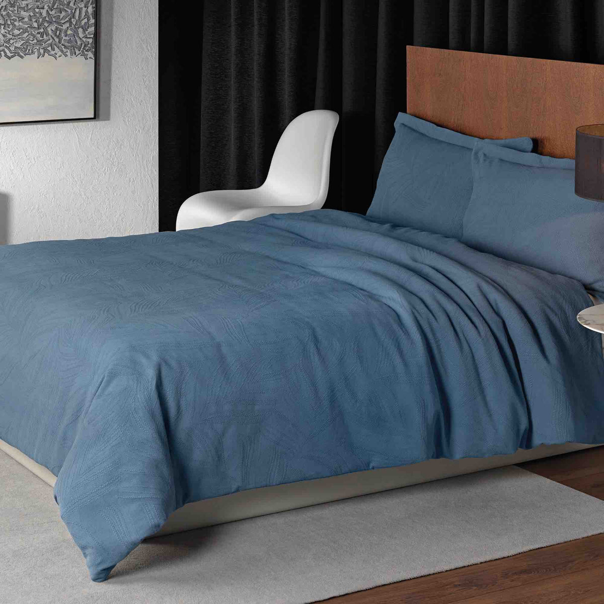 Linen Leaf Stonewash Duvet Cover Set - Denim - Williamsons Home
