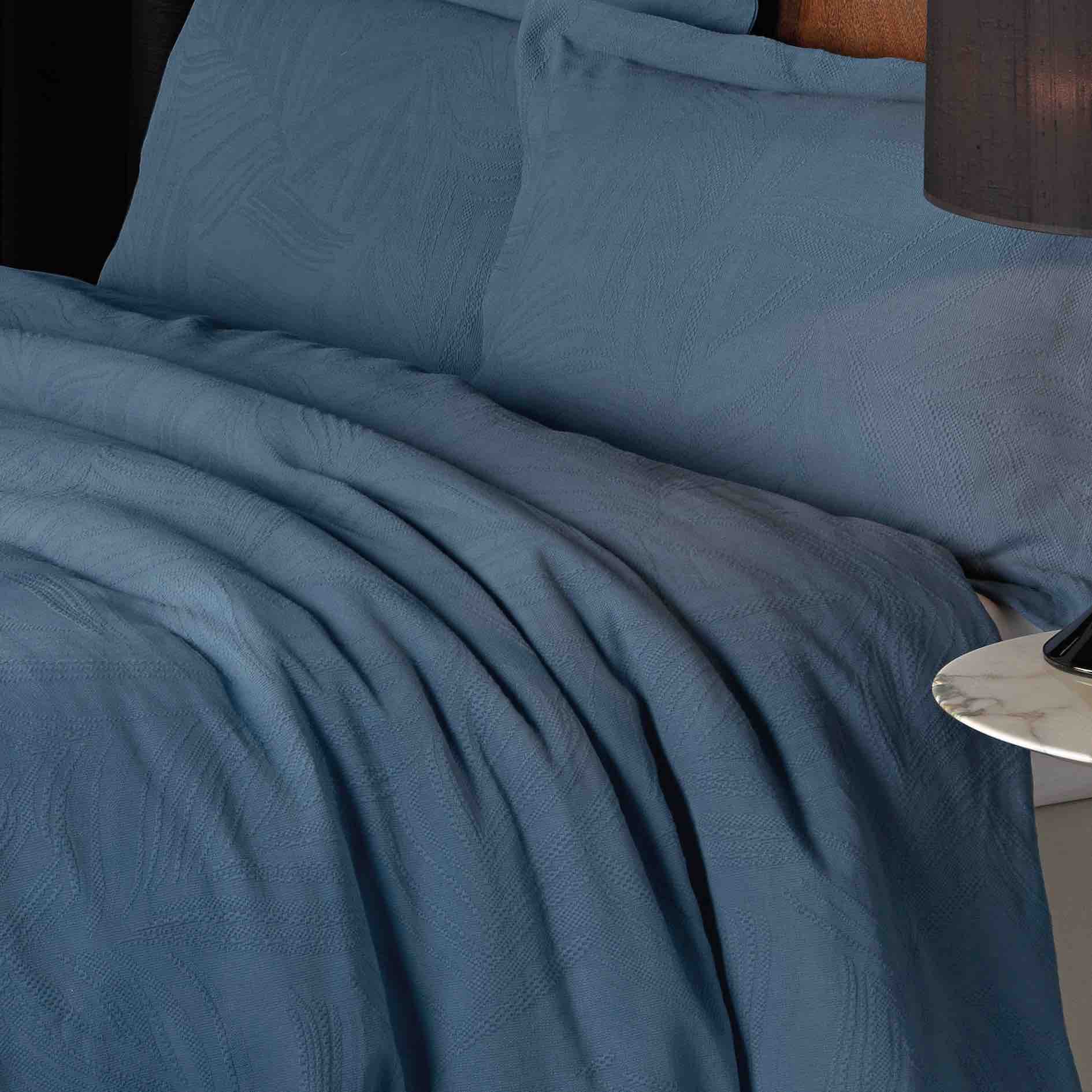 Linen Leaf Stonewash Duvet Cover Set - Denim