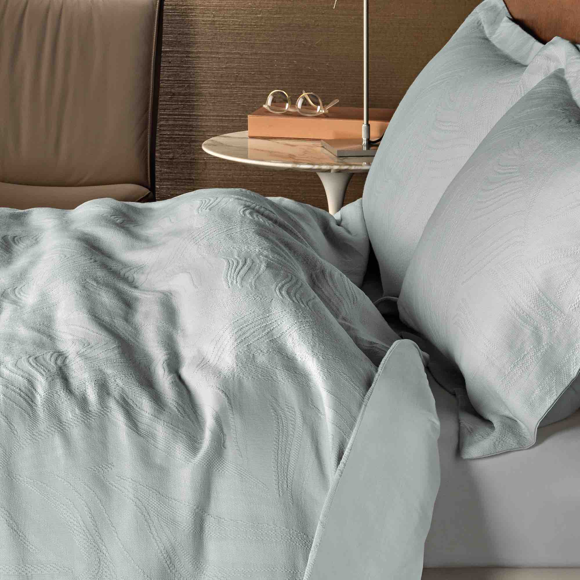 Linen Leaf Stonewash Duvet Cover Set - Duck Egg