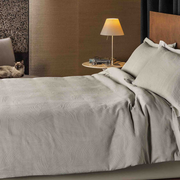 Linen Leaf Stonewash Duvet Cover Set - Stone - Williamsons Factory Shop