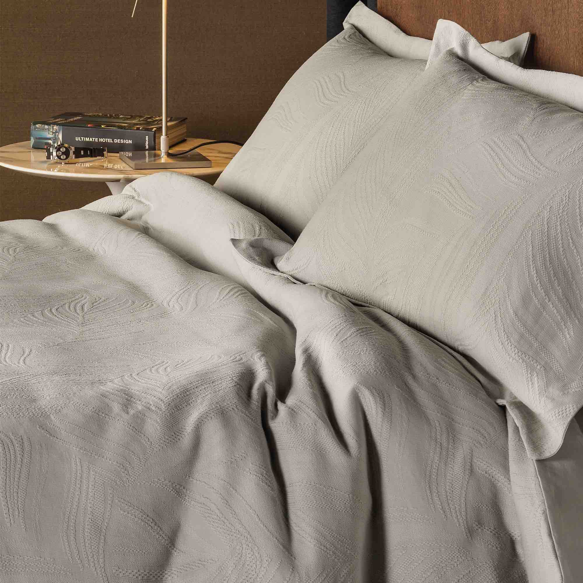 Linen Leaf Stonewash Duvet Cover Set - Stone
