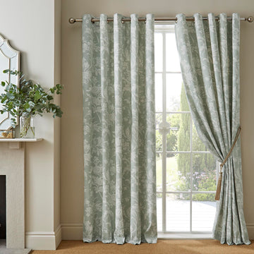 Laura Ashley Lloyd Lined Eyelet Curtains - Sage