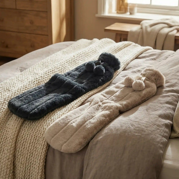 Extra Long Faux Fur Pom Hot Water Bottle (72cm)