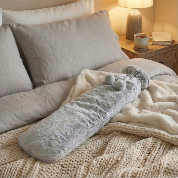 Two Tone Long Faux Fur Hot Water Bottle (72cm) - Silver