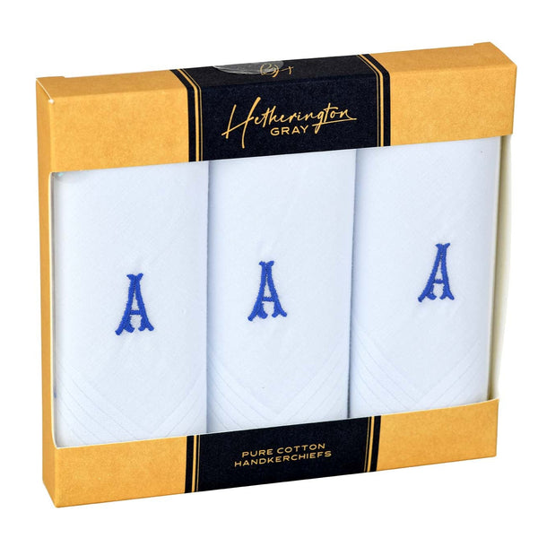 Mens 3 Pack Embroidered Initials Cotton Handkerchiefs
