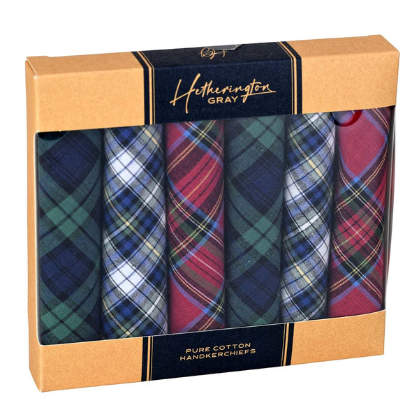 Mens 6 Pack Tartan Handkerchief Set