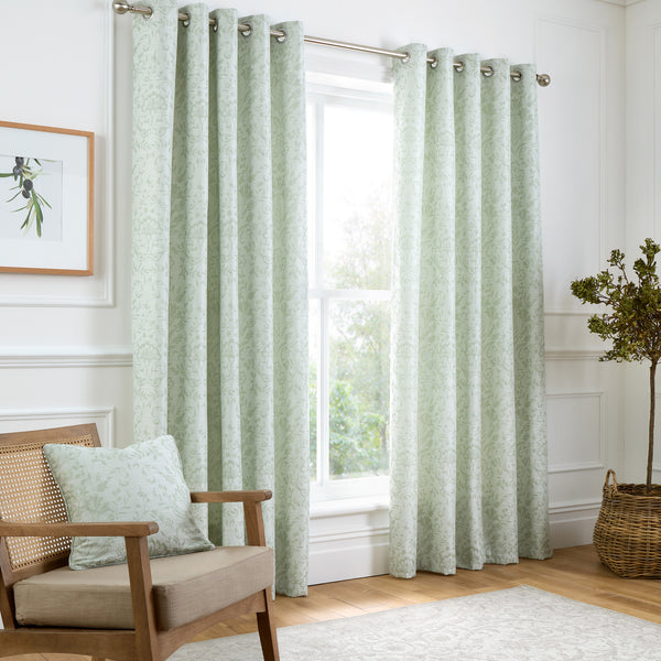 Curtina Marple Eyelet Curtains - Sage Green - Williamsons Factory Shop