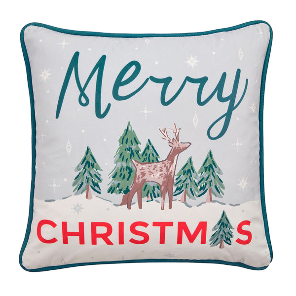 Fusion Merry Christmas Deer Velvet Cushion - Green