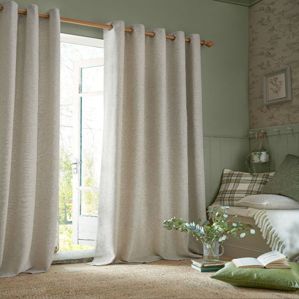 Laura Ashley Milbourne Herringbone Eyelet Curtains - Truffle