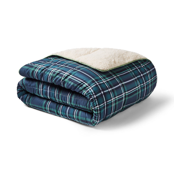Night Lark® Cosy Sherpa Throw Classic Tartan - Navy