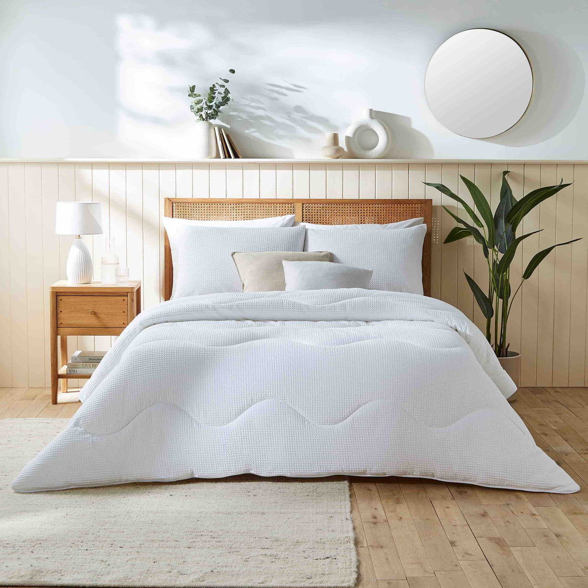 Night Lark Cotton Waffle Coverless Duvet - White - Williamsons Home