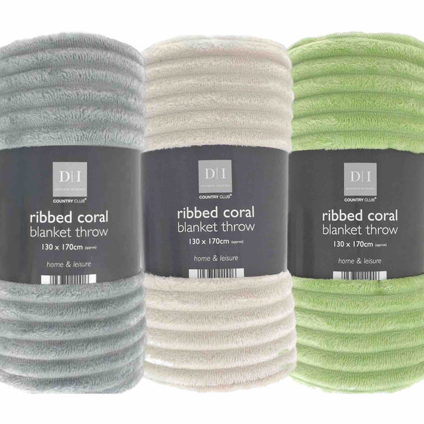 Ribbed Coral Fleece Throw - Natural - Williamsons Factory Shop