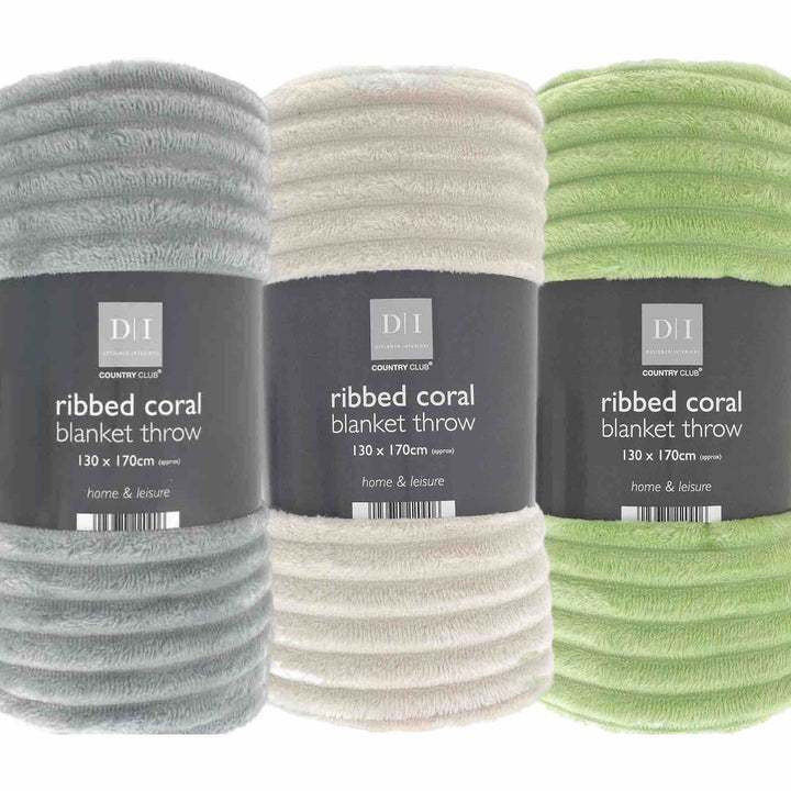 Ribbed Coral Fleece Throw - Natural - Williamsons Factory Shop