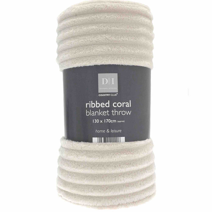 Ribbed Coral Fleece Throw - Natural - Williamsons Factory Shop