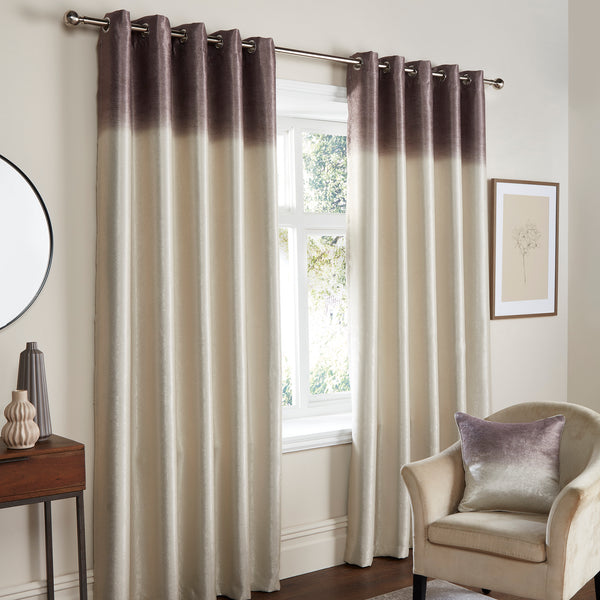 Fusion Ombre Strata Eyelet Curtains - Chocolate - Williamsons Factory Shop