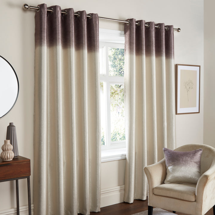 Fusion Ombre Strata Eyelet Curtains - Chocolate - Williamsons Factory Shop