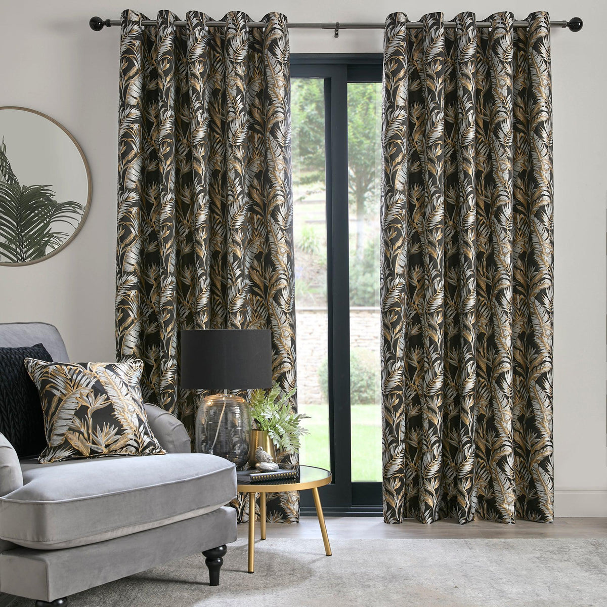 Laurence Llewelyn-Bowen Paradise Palm Eyelet Curtains - Black