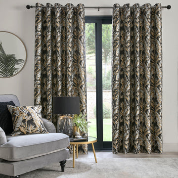 Laurence Llewelyn-Bowen Paradise Palm Eyelet Curtains - Black