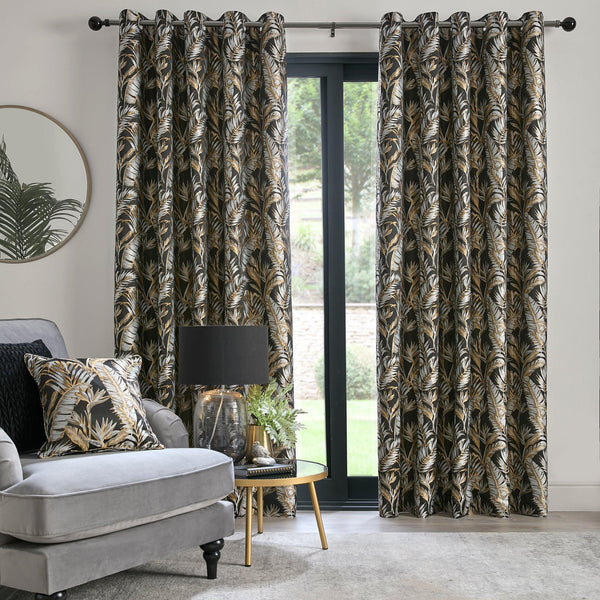 Laurence Llewelyn-Bowen Paradise Palm Eyelet Curtains - Black - Williamsons Factory Shop