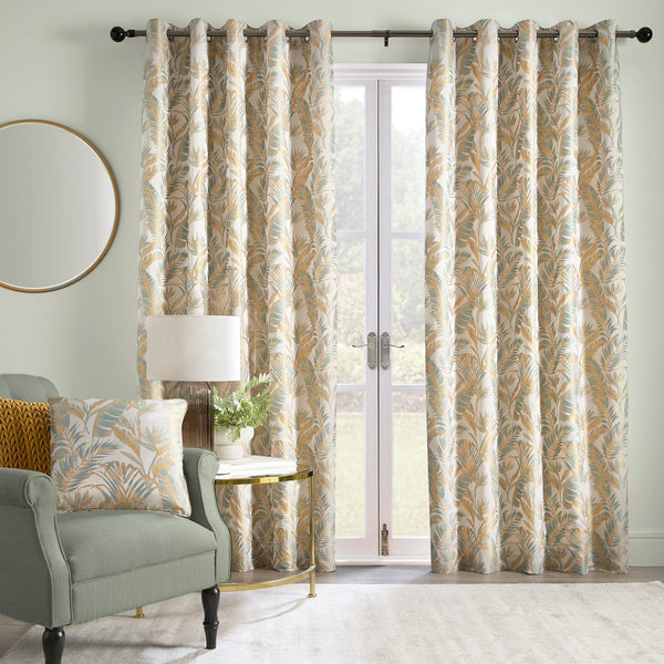 Laurence Llewelyn-Bowen Paradise Palm Eyelet Curtains - Duck Egg - Williamsons Factory Shop