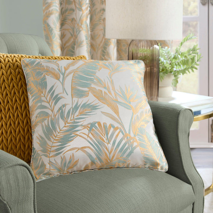 Laurence Llewelyn-Bowen Paradise Palm Cushion - Duck Egg - Williamsons Factory Shop