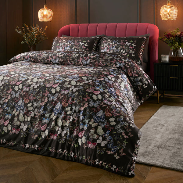 Soiree Papillon Velvet Duvet Cover Set - Charcoal