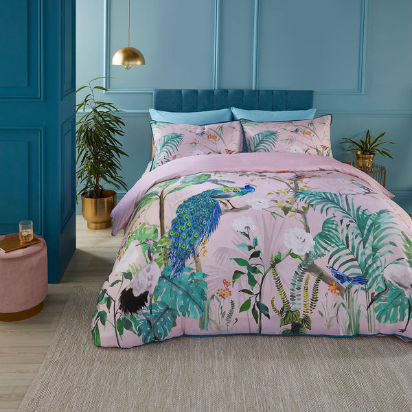Soiree Peacock Jungle Duvet Cover Set - Pink - Williamsons Factory Shop